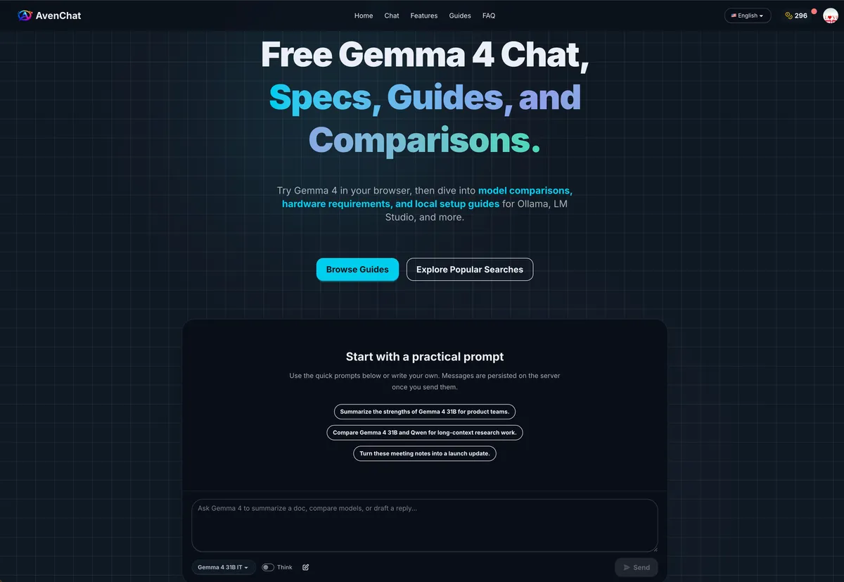 AvenChat Gemma 4 Online screenshot