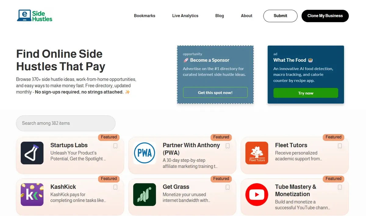 eSideHustles screenshot