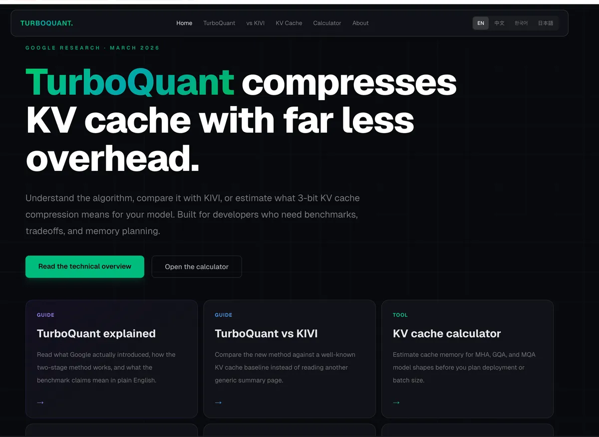 Google TurboQuant Explained — Algorithm, Benchmarks & Tools screenshot