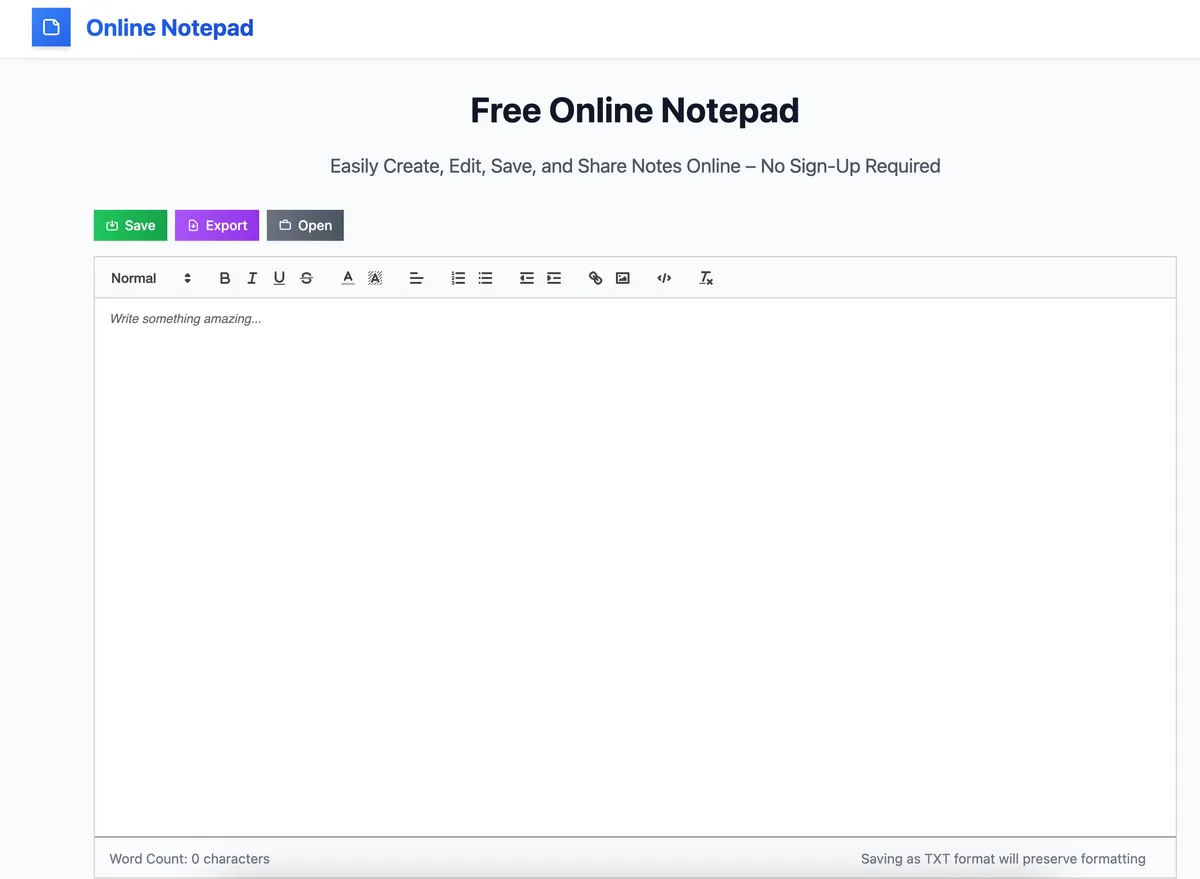 Online Text Editor screenshot