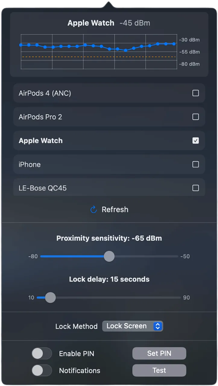 ProximityLock screenshot