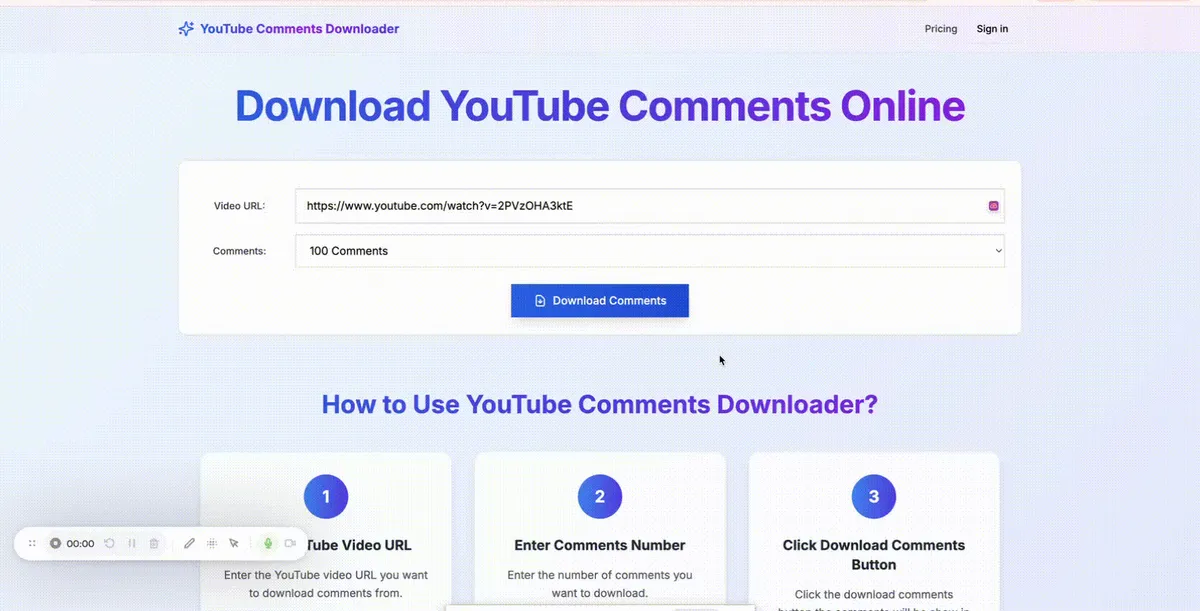 YouTube Comments Downloader screenshot